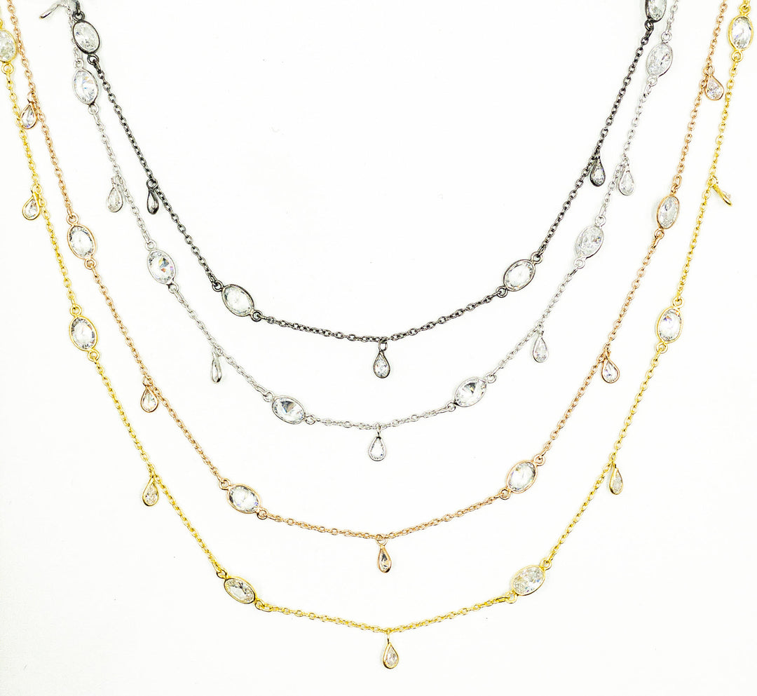CZ34. Tear Drop Shape Dangle & Oval Connector Cubic Zirconia Chain