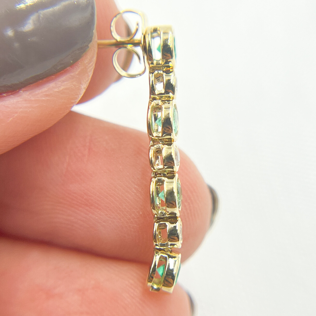 14K Solid Gold Diamond & Emerald Dangle Earrings. EFD52175EM