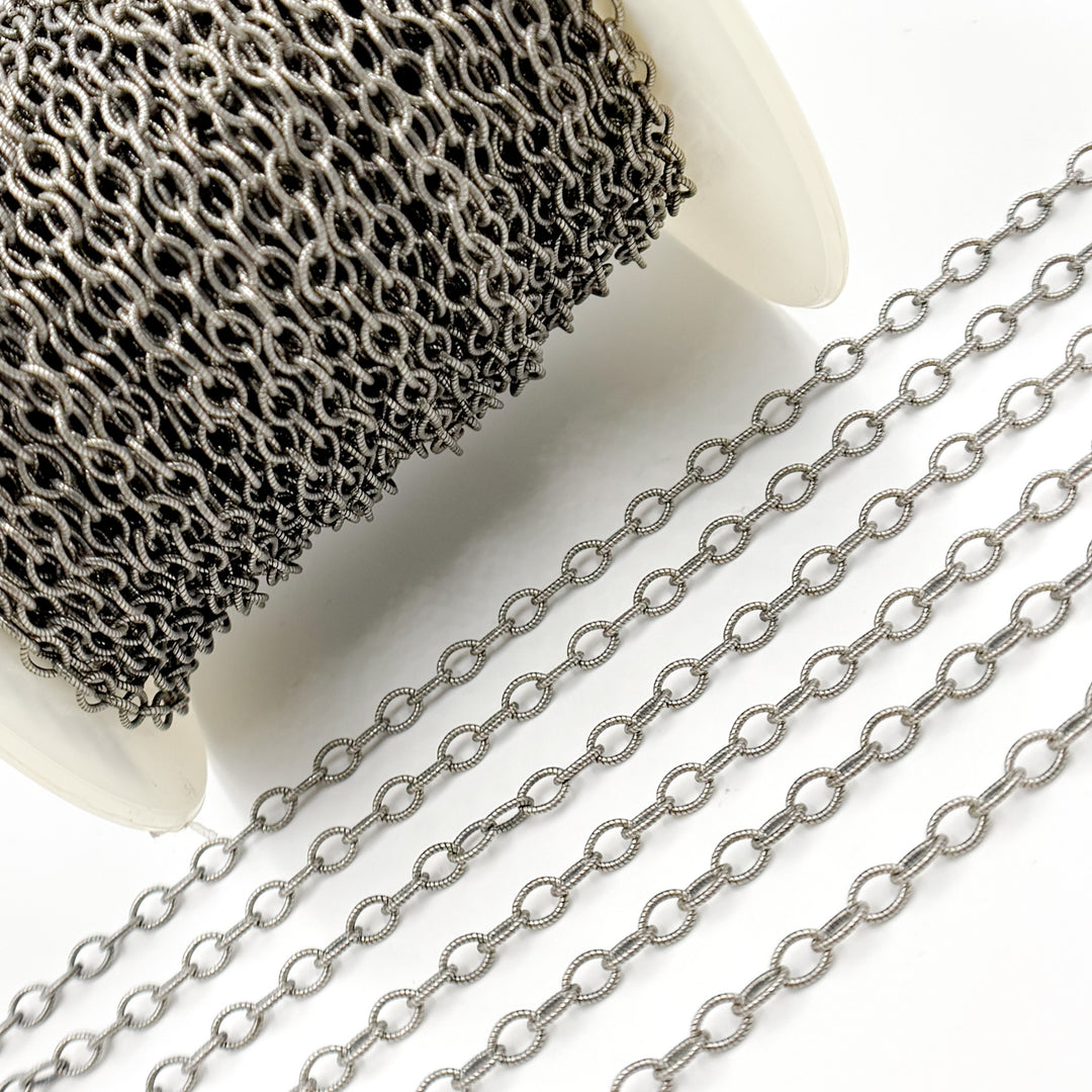 417OX. Oxidized Sterling Silver Twisted Oval Link Chain