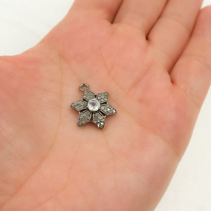 DSC033. Diamond Sterling Silver Flower Charm with Gemstone