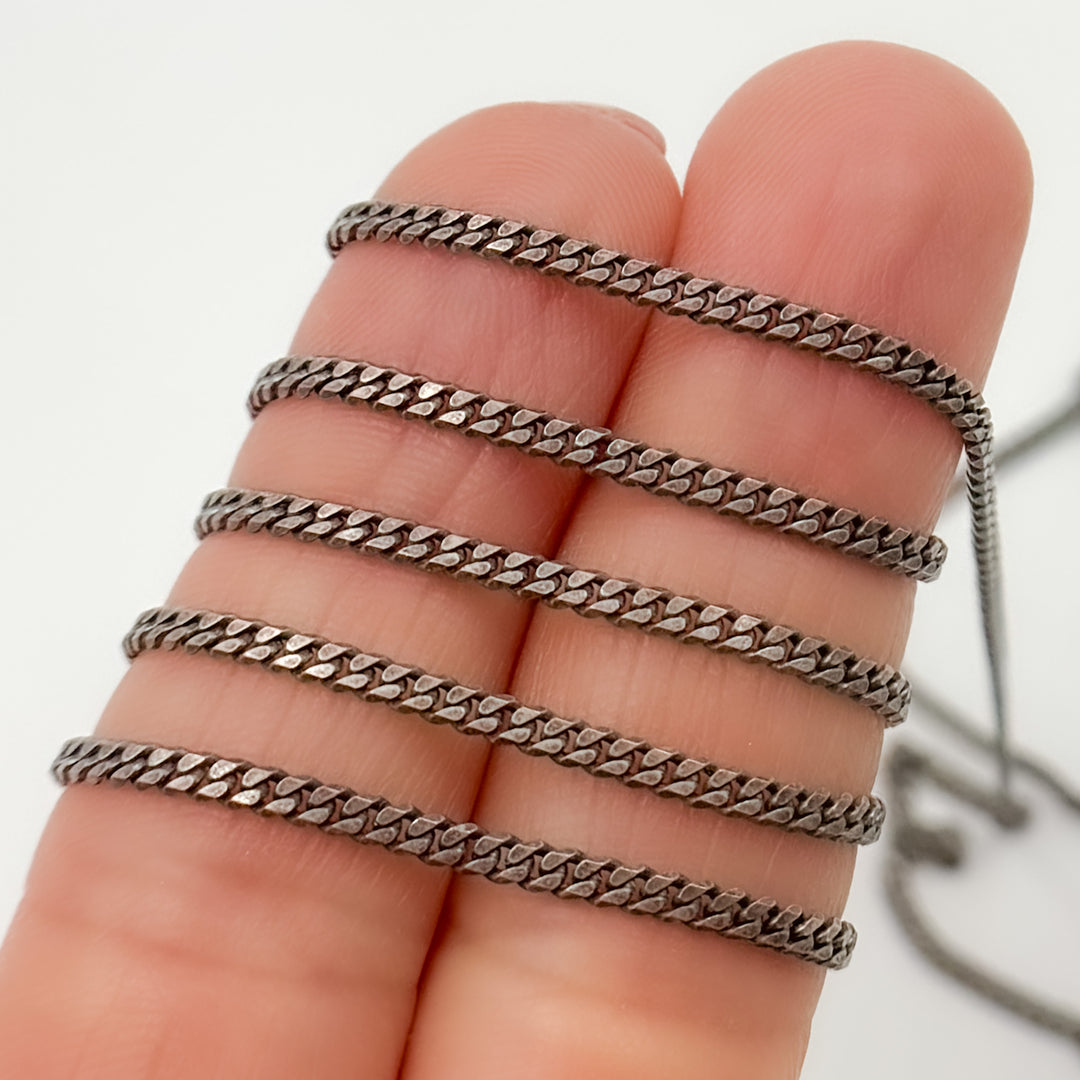 X11OX. Oxidized Sterling Silver Flat Curb Chain