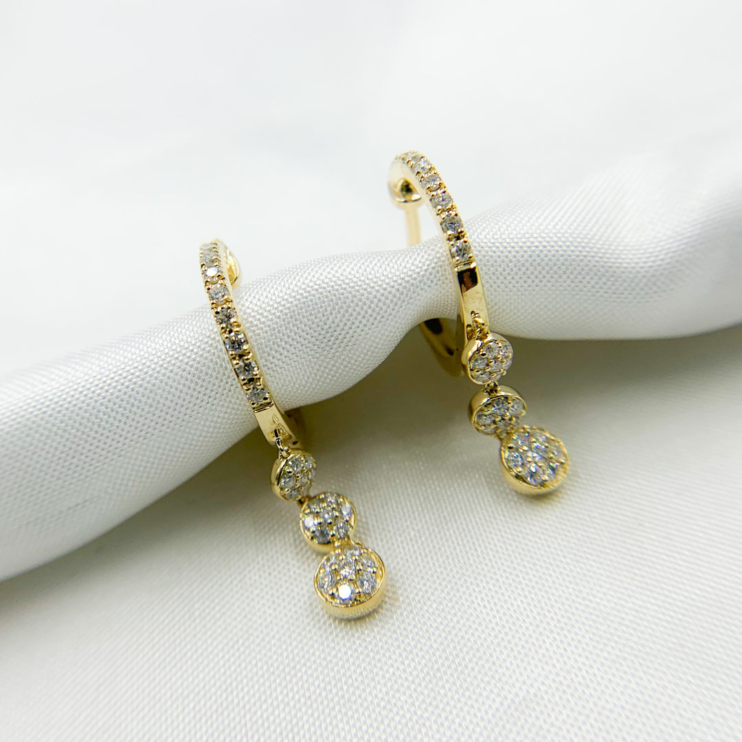 HP400520. 14K Solid Yellow Gold Diamond Hoop with 3 Dangle Circles
