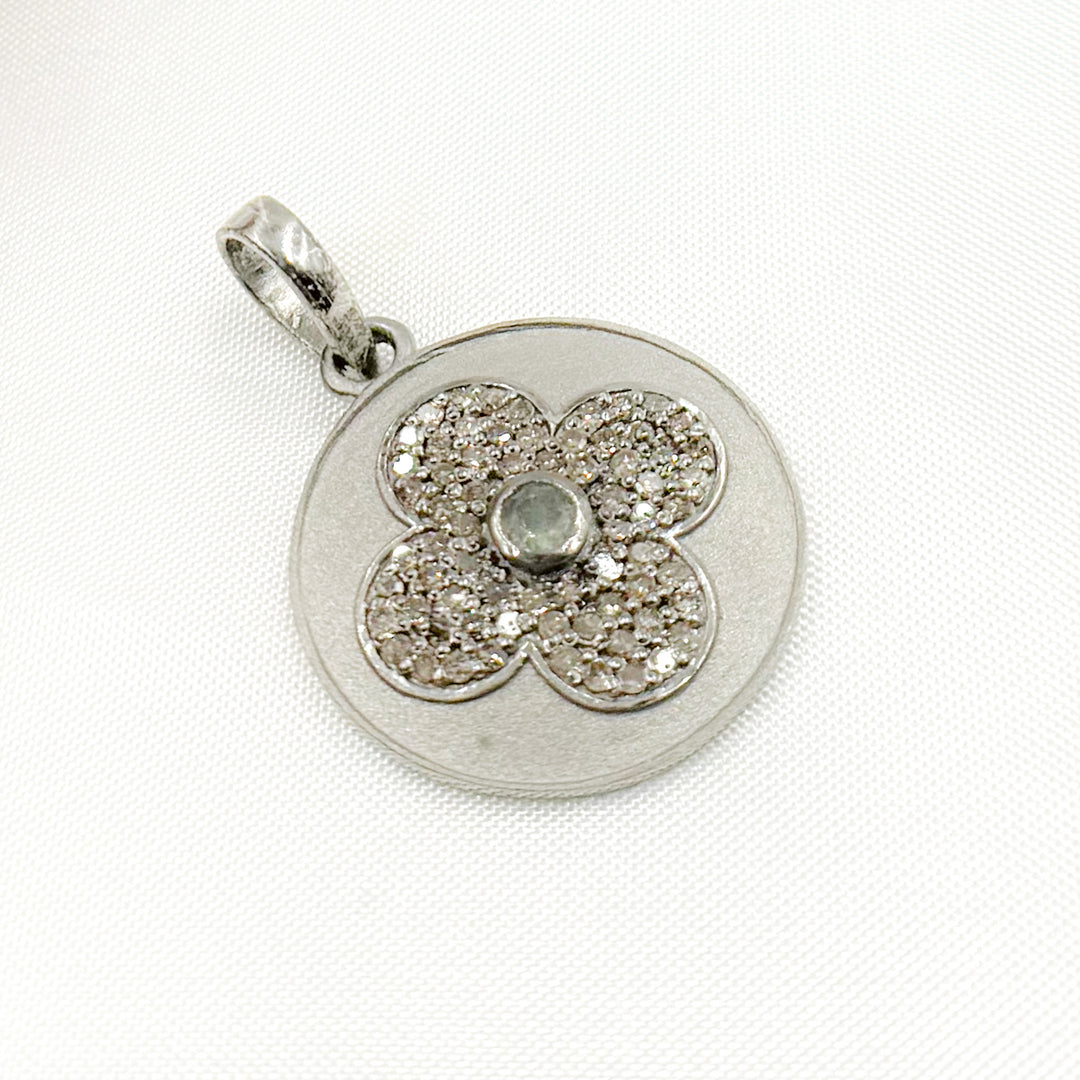 DP383. Diamond Sterling Silver Round Flower Pendant with Gemstone