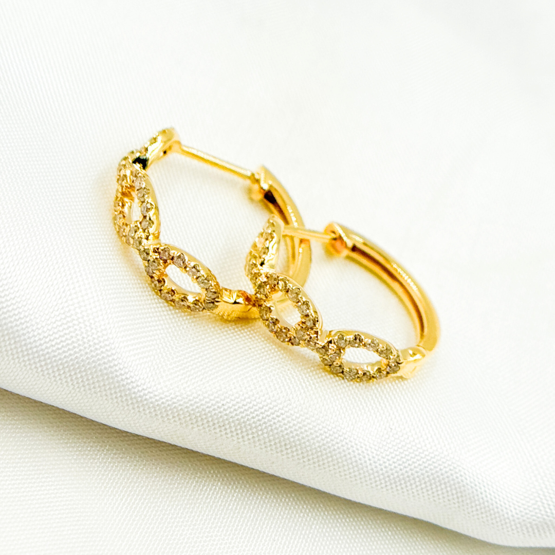 EHF57038. 14K Solid Gold Diamond Chain Hoops