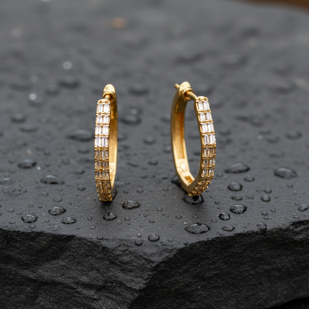 EHE56546. 14k Solid Gold Diamond Octagon Hoops