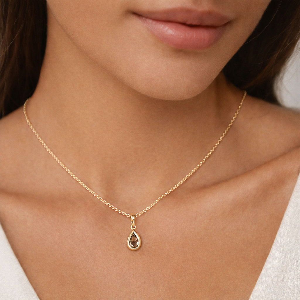 CMG00347C. 14K Solid Gold Drop-Shaped Cushion Cut Diamond Charm