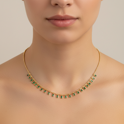NFZ71948. 14K Solid Gold Gemstone Dangle Rectangle Necklace