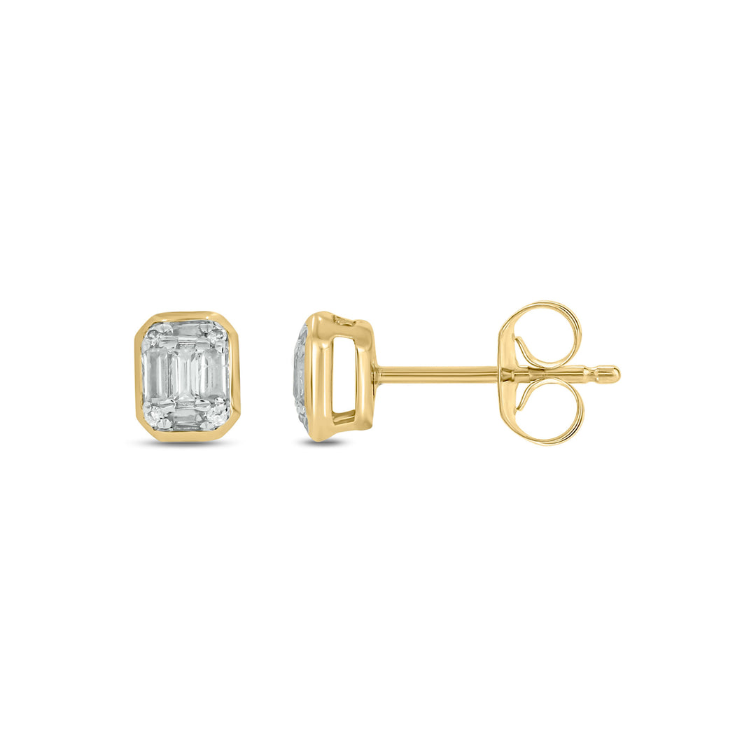 EFB52395. 14K Solid Gold Diamond Baguette Stud Earrings