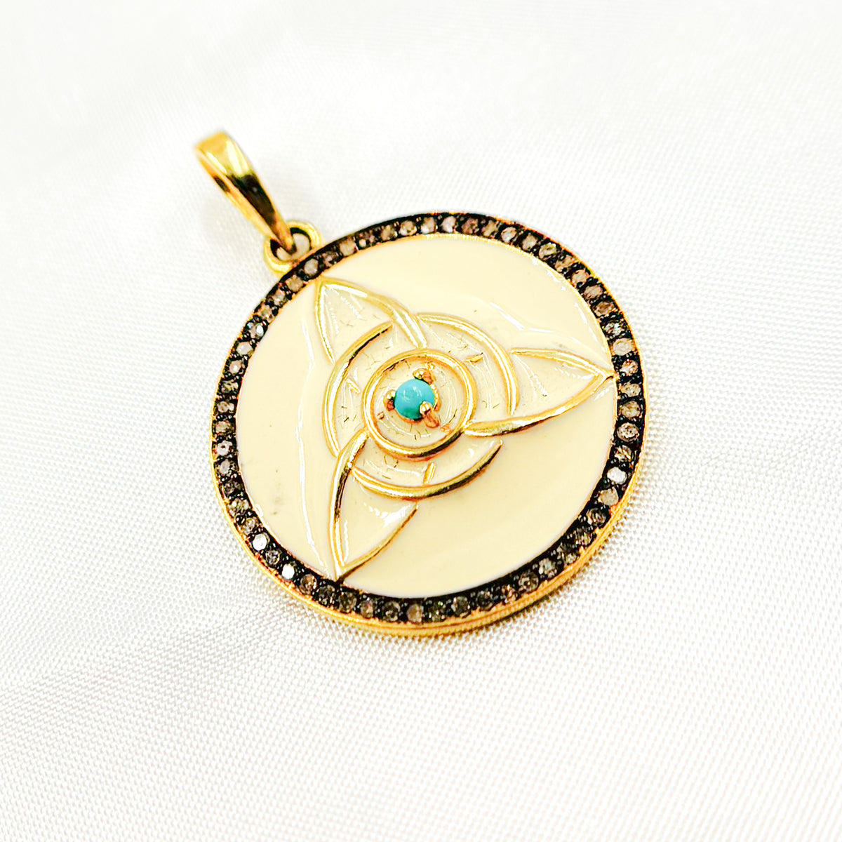 Diamond Sterling Silver Round Celtic Trinity Knot Enamel Pendant with Gemstone
