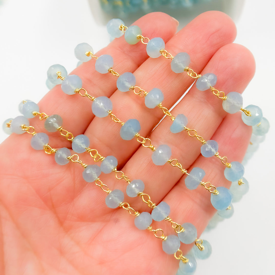 PCL24. Blue Chalcedony Gold Plated Sterling Silver Wire Chain