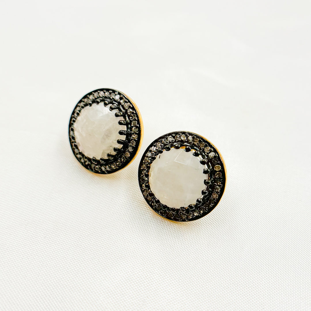 DE043. Diamond Silver Gemstone Round Studs