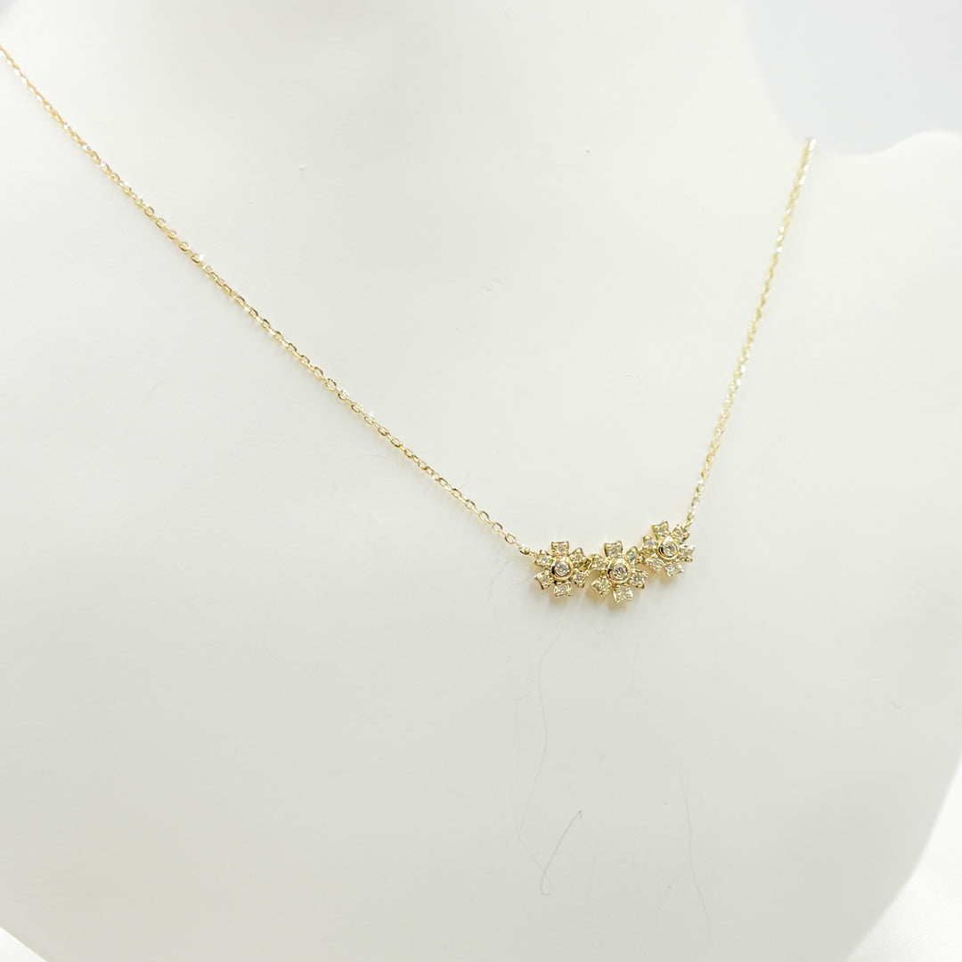 14K Solid Gold Diamond 3 Flower Necklace. NT112026