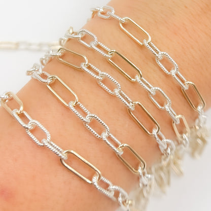 V307TT. Gold Filled  and Silver Mixed Link Chain ��� Smooth Long Links and Twisted Short Links