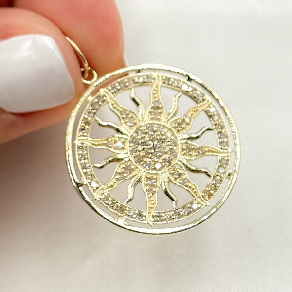 14K Solid Gold Diamond Round Sun Charm