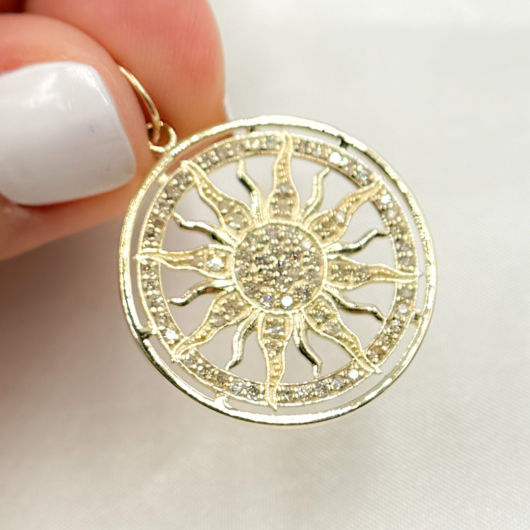 GDP317. 14K Solid Gold Diamond Round Sun Charm