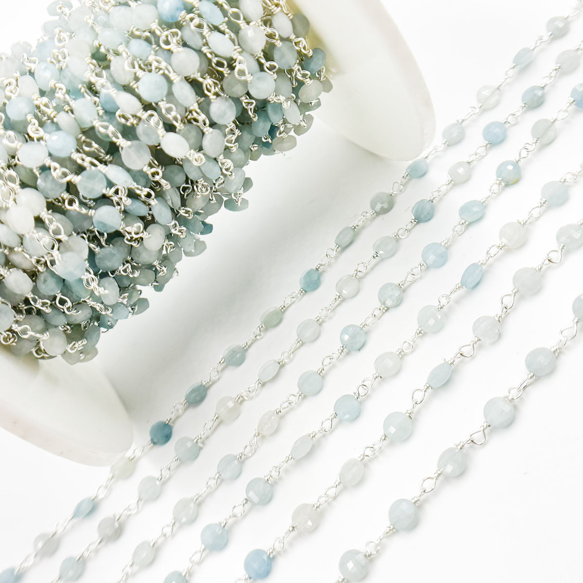 Shop Shaded Milky Aquamarine Coin Shape Sterling Silver Wire Chain