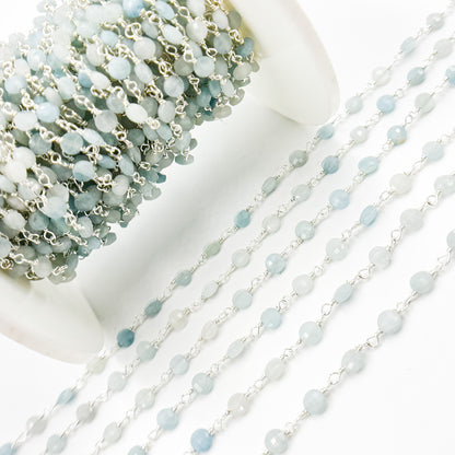 Shop Shaded Milky Aquamarine Coin Shape Sterling Silver Wire Chain