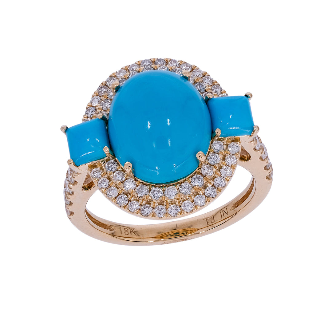 CR97318TQ12X10. 18K Solid Gold Diamond & Turquoise Ring