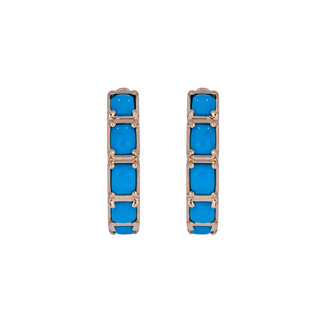 EHZ57617TQ. 18K Solid Gold Turquoise Round Hoop Earrings