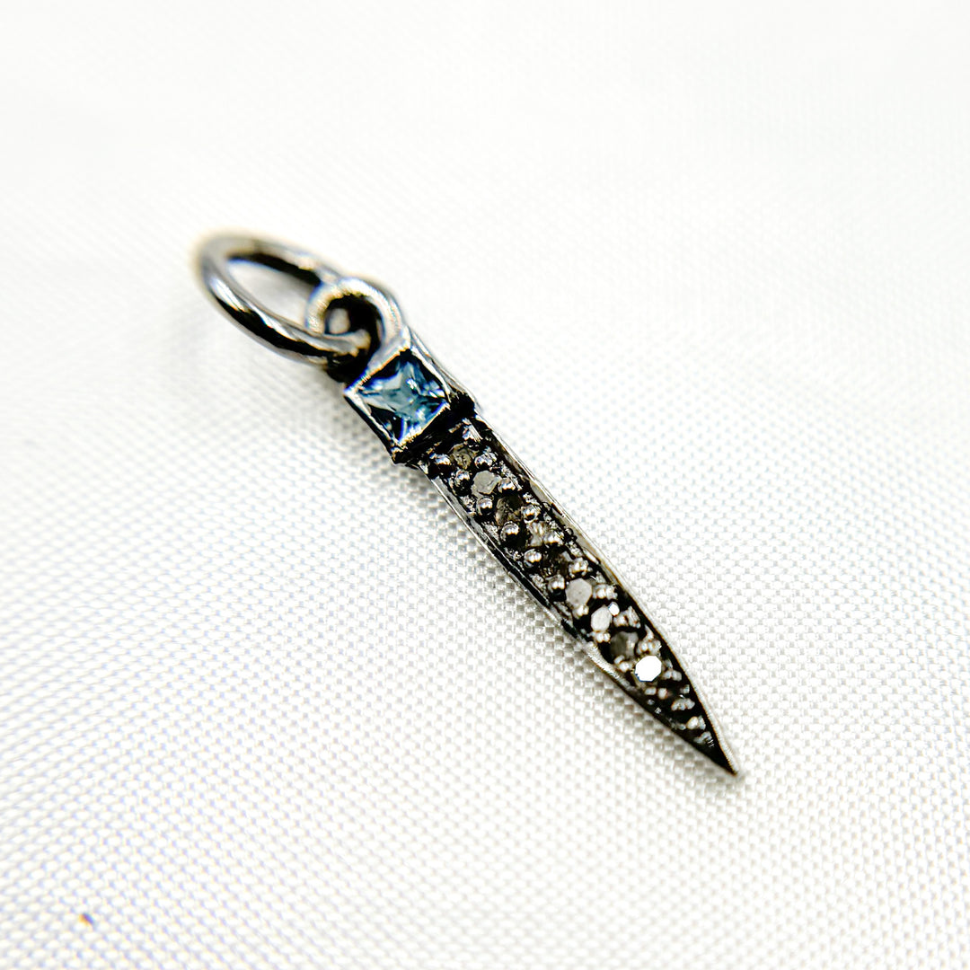 DC363. Diamond Sterling Silver Spike Pendant with Gemstone