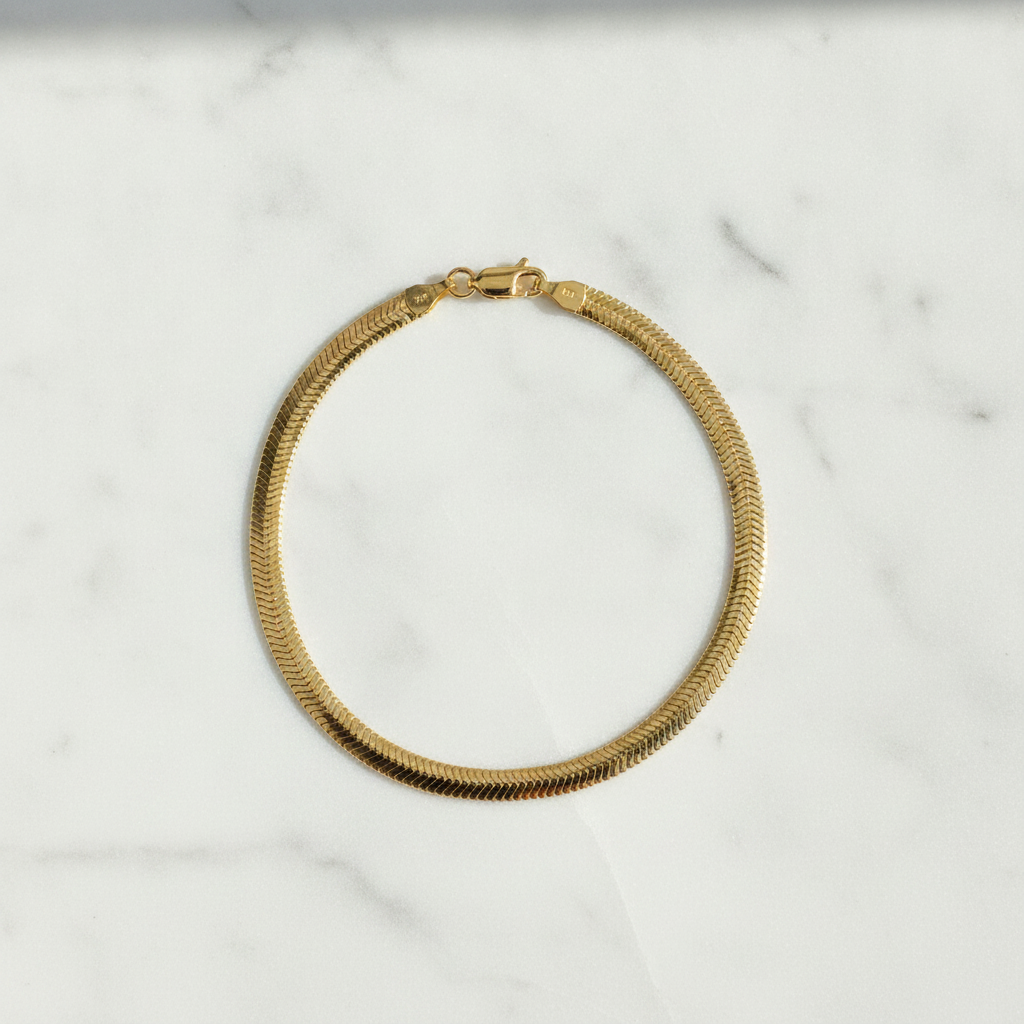 420CCTDBRA8BR. 14K Solid Gold Flat Snake Bracelet