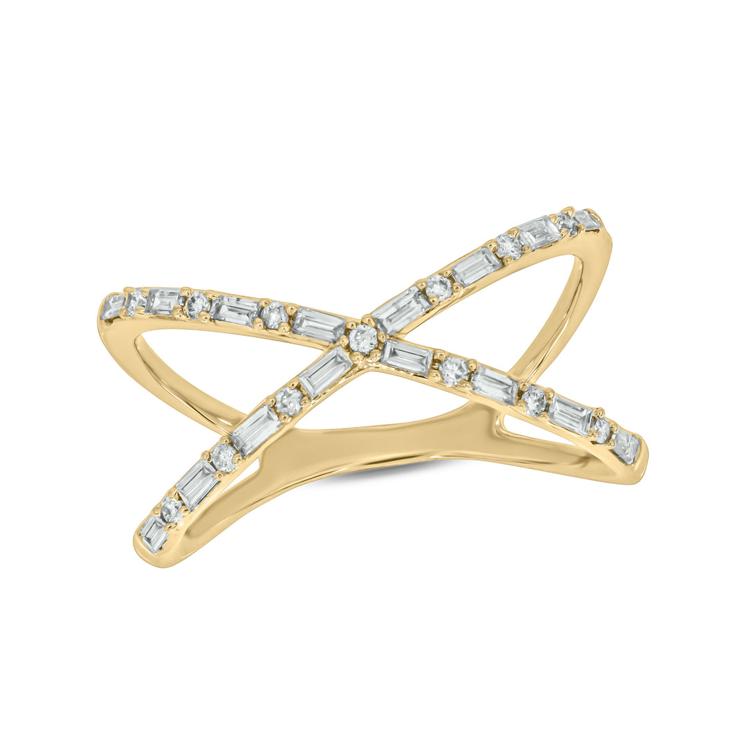 14k Solid Gold Diamond Criss Cross Ring. RFF16001