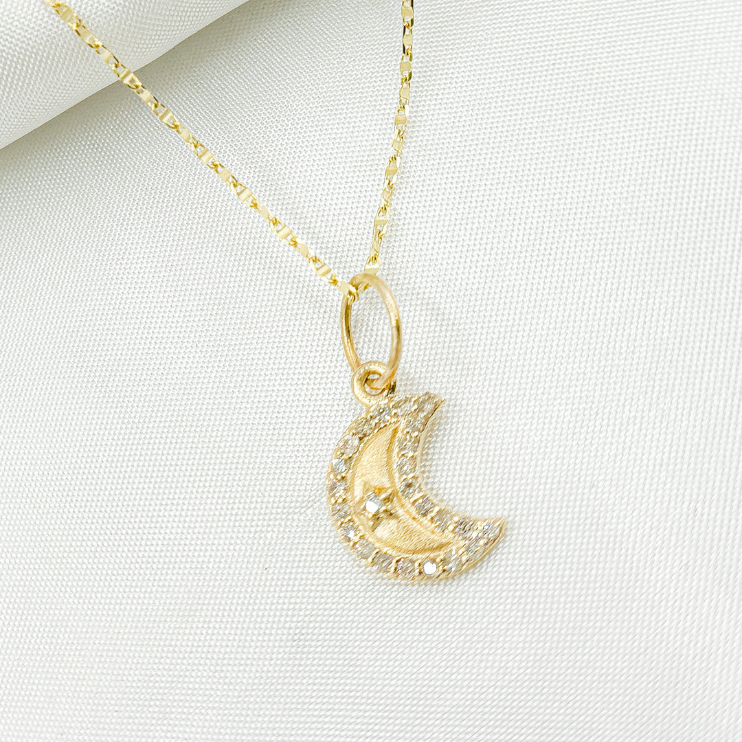 14k Solid Gold Diamond Moon and Star Charm. GDP284