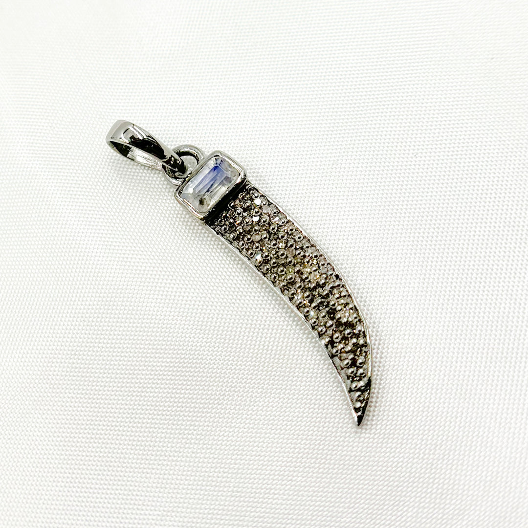 DP249. Diamond Silver Horn Pendant with Gemstone