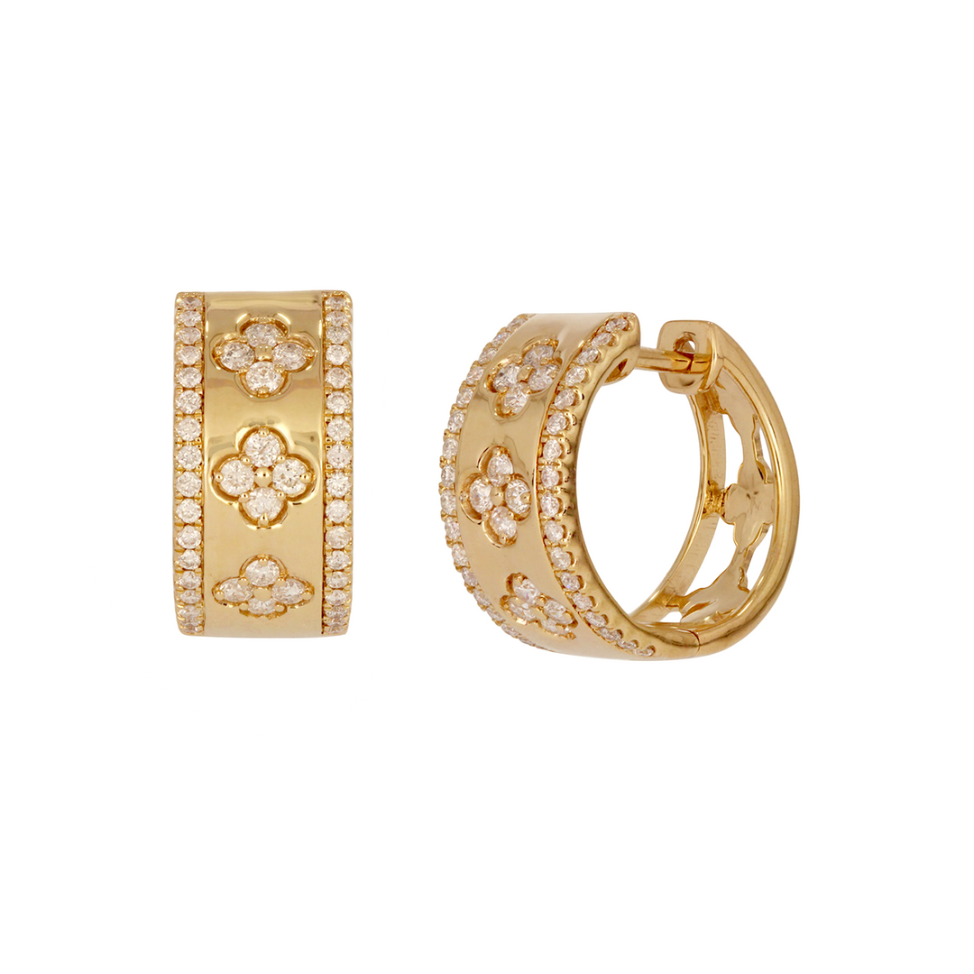 EHI57591. 14K Solid Yellow Gold Diamond Hoop Earrings