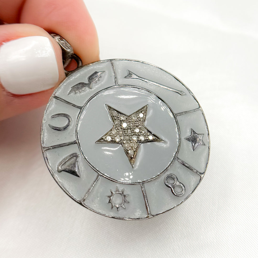 DP530A. Diamond Sterling Silver Round Star Enamel Pendant