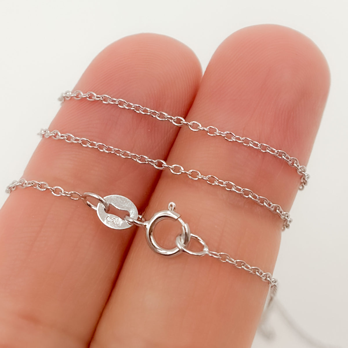 Solid White Gold Cable 16 Inch Chain with Extender
