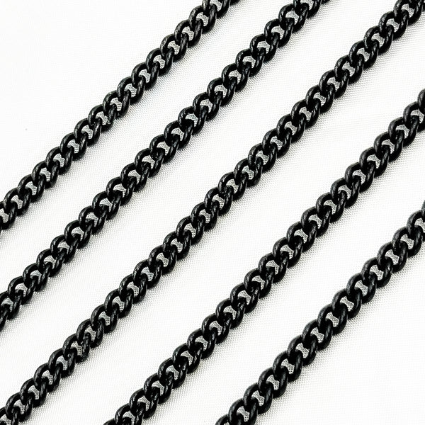 V122BRM. Black Rhodium Matt Sterling Silver Smooth Curb Chain