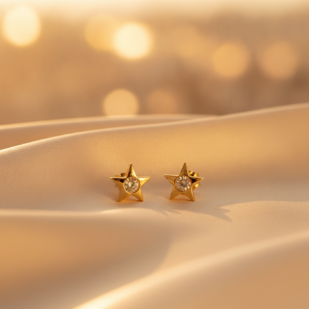 EFC52671Y. 14k Solid Gold Diamond Star Studs