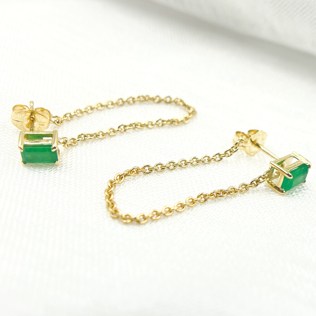 14K Gold Emerald Rectangle Chain Earrings. EFI52161EM