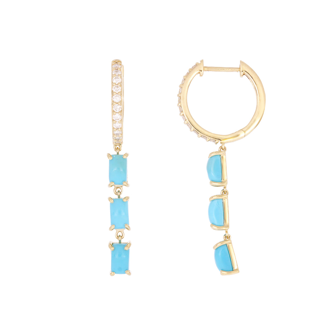 EFE53736. 14k Solid Gold Diamond and Gemstoone Dangle Rectangle Earrings