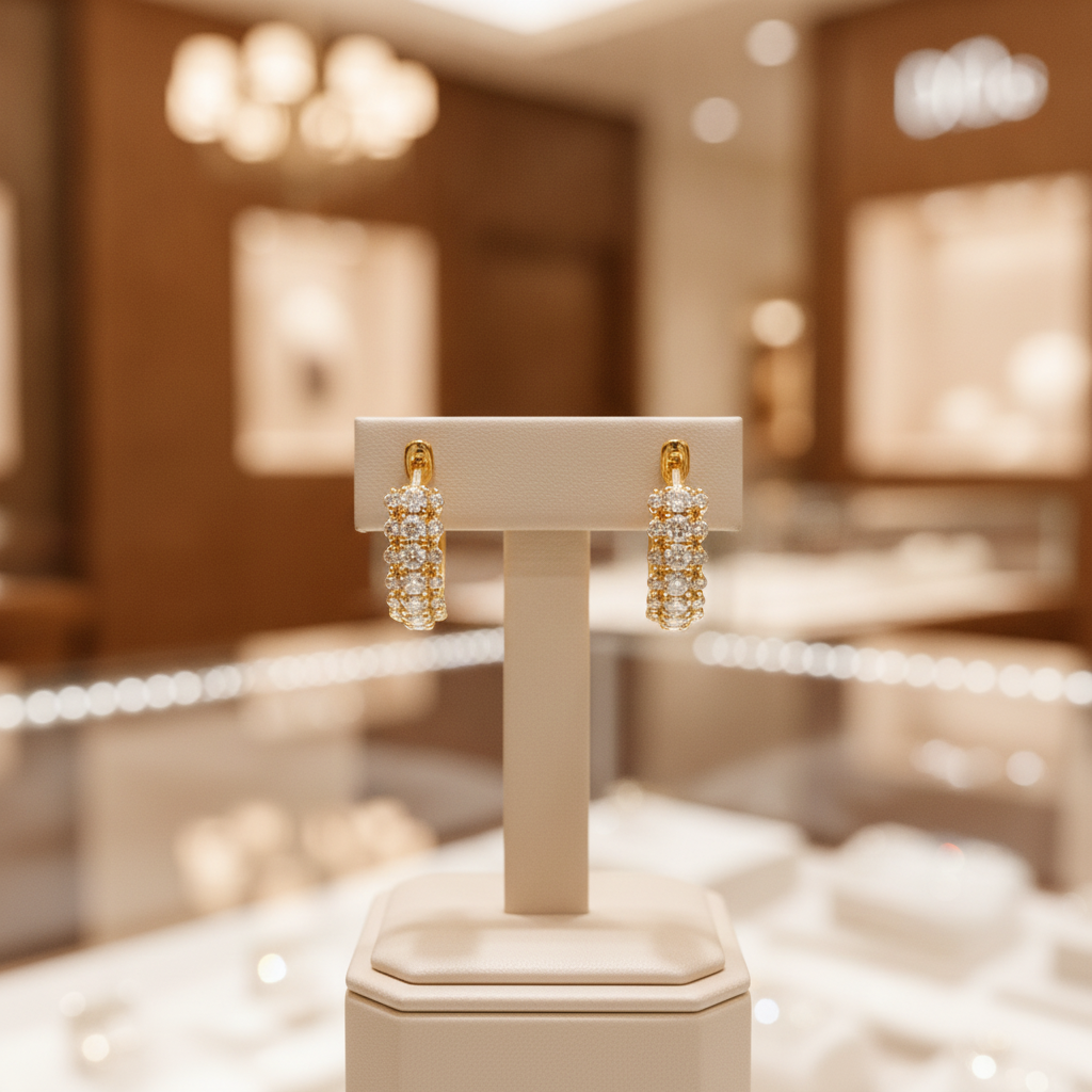 EHJ57409. 14K Solid Yellow Gold Diamond Hoop Earrings