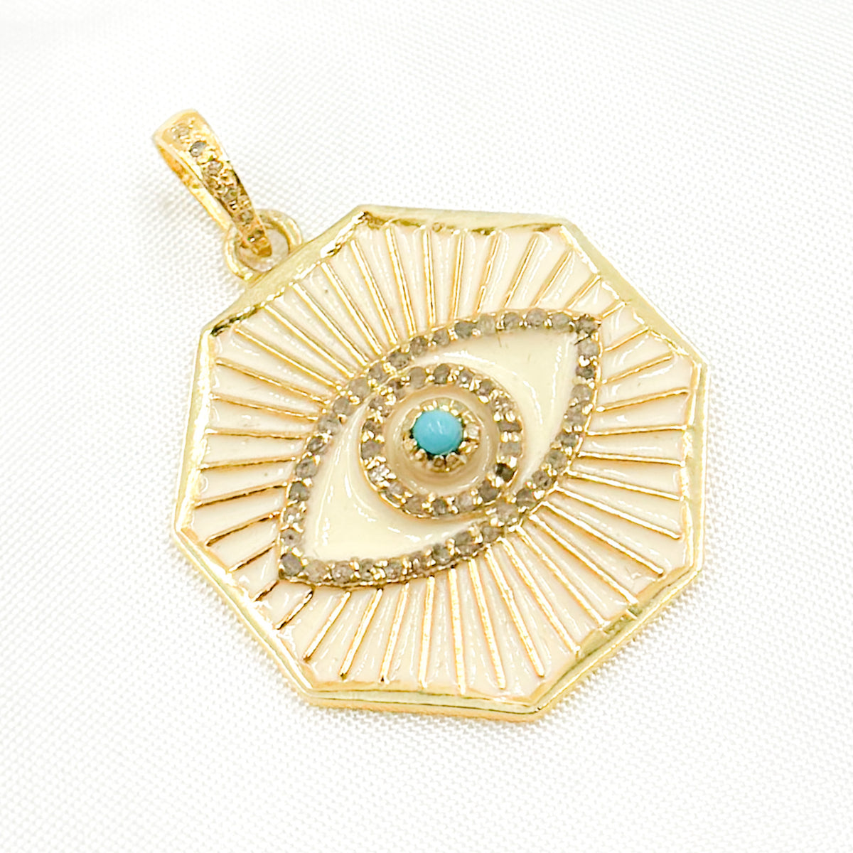 Diamond Sterling Silver Octagon Eye Enamel Pendant with Gemstone
