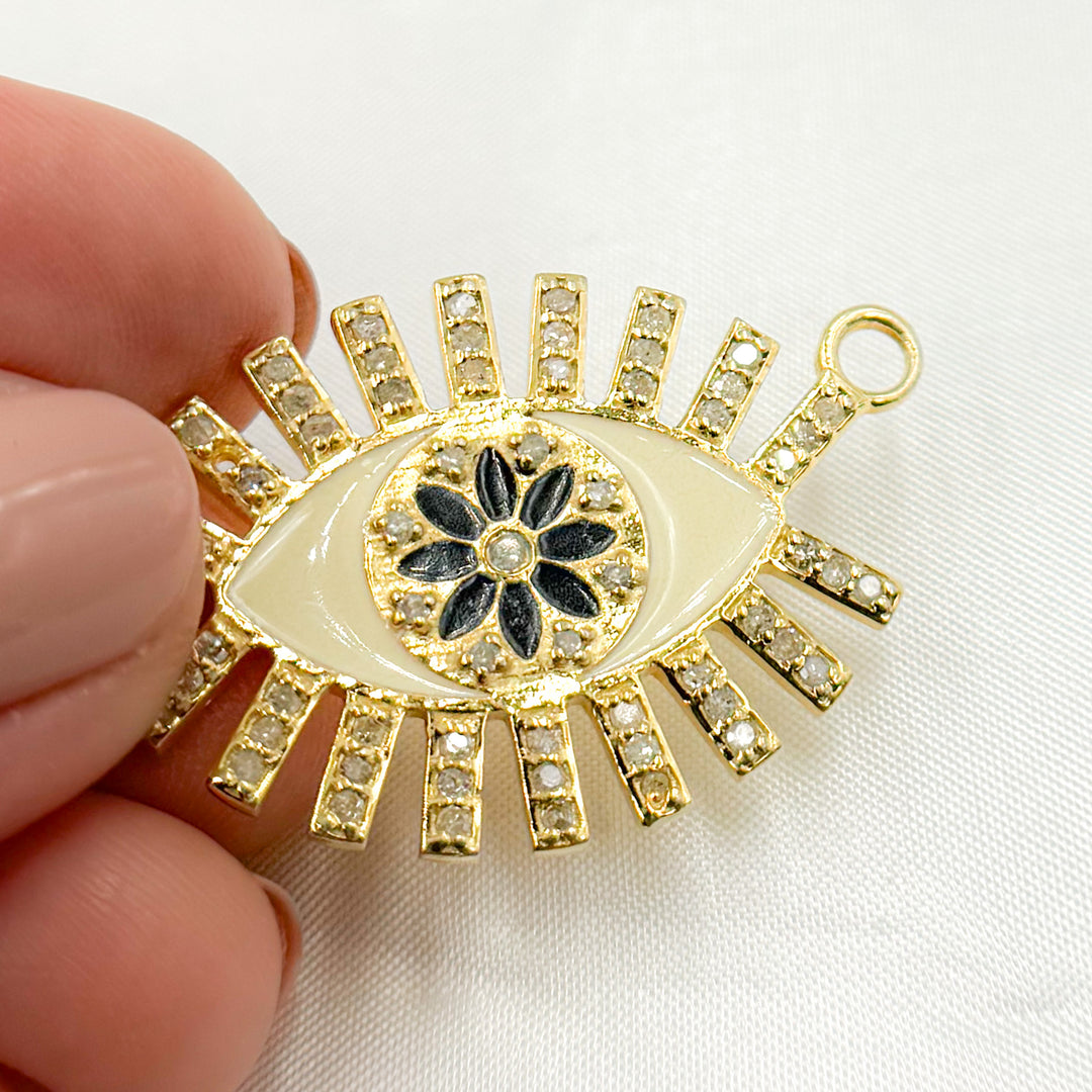 DC513A. Diamond Sterling Silver Eye Flower Enamel Pendant