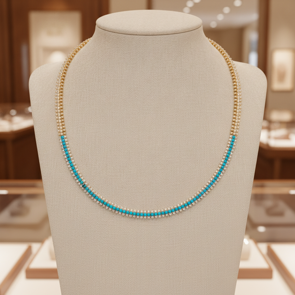 NFP72500. 14K Solid Gold Diamond and Gemstone Fancy Necklace