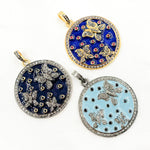 Load image into Gallery viewer, DP416A. Diamond Sterling Silver Round Enamel Pendant with Gemstone
