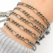 5031COX. Oxidized Sterling Silver Smooth Figaro Chain