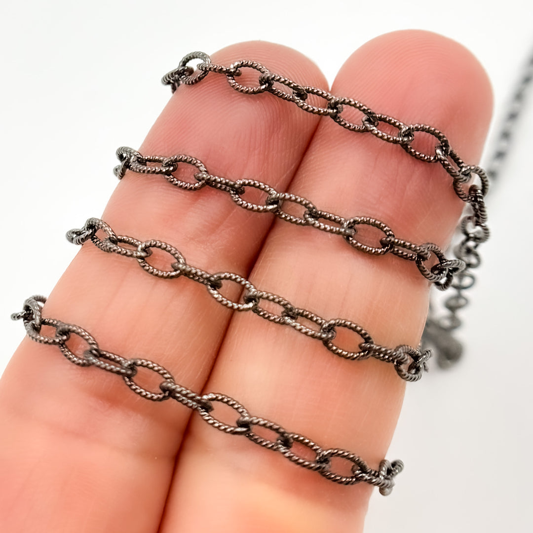 V261BR. Black Rhodium Sterling Silver Twisted Oval Link Chain