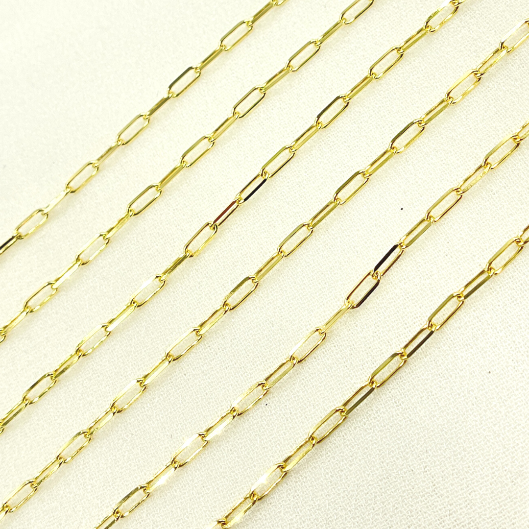 14k Solid Yellow Gold Diamond Cut Paperclip Link Chain by Foot.