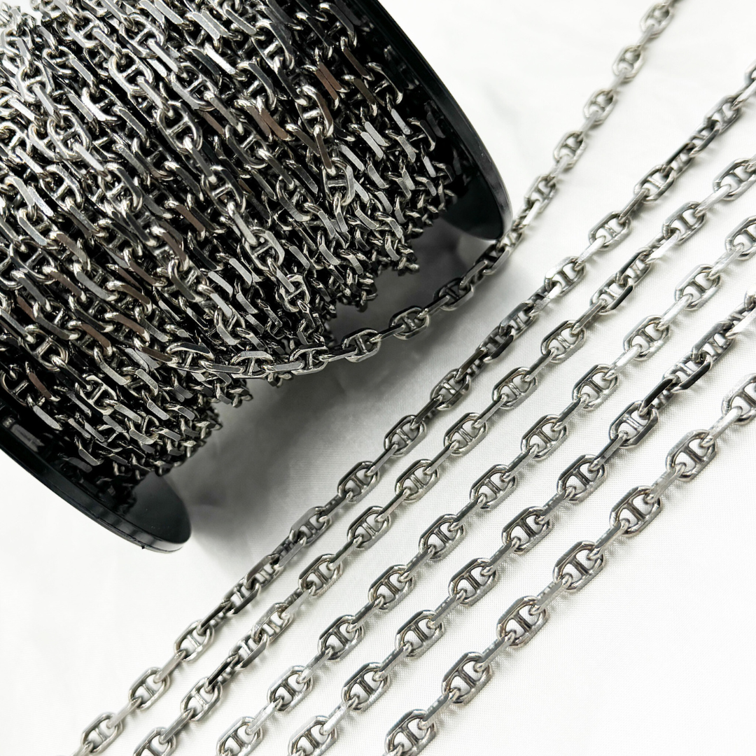 Y75OX. Oxidized 925 Sterling Silver Diamond Cut Marina Link Chain