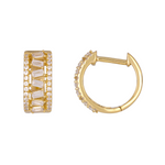 Load image into Gallery viewer, 14K Solid Yellow Gold Diamond Baguette Huggie Hoop Earring