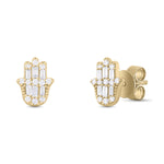 Load image into Gallery viewer, ER421148. 14K Solid Gold Diamond Hamsa Hand Studs
