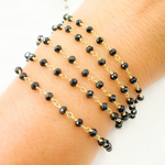 Load image into Gallery viewer, BSP40. Black Spinel Gold Plated Wire Chain