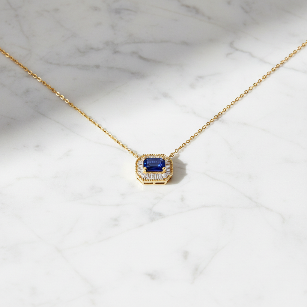 NT405922. 14K Solid Gold Octagon Gemstone Fancy Tiny Necklace