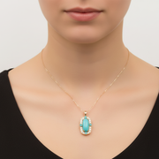 CP97140TQ15X7.5. 14k Solid Gold Diamond and Turquoise Fancy Rectangle Necklace