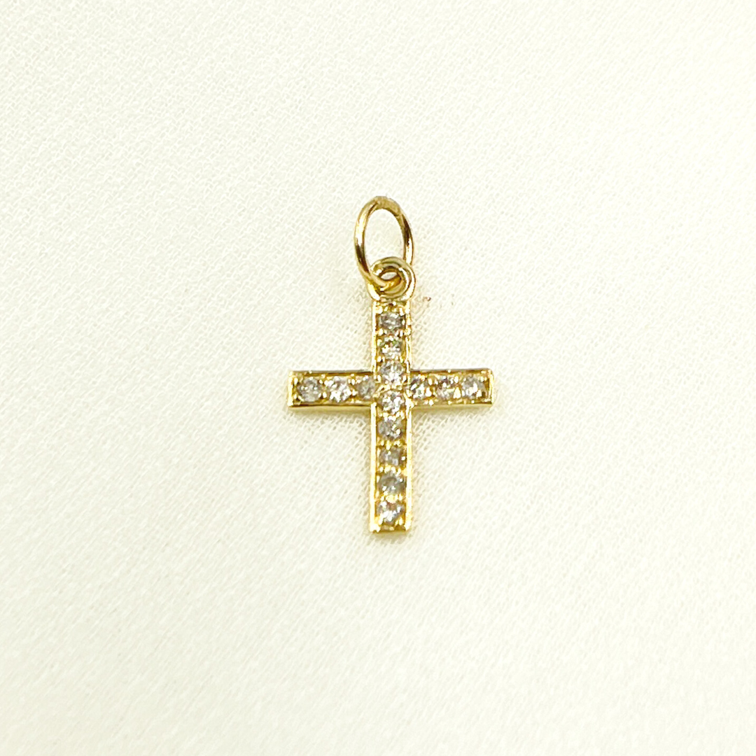 14K Solid Gold Cross Charm in Diamond, Ruby, Blue Sapphire and Emerald